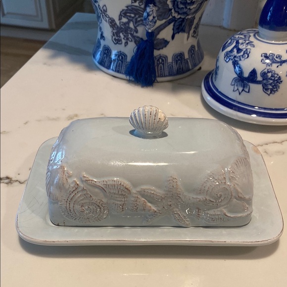 Coastal Ceramic Butter Dish - Light Blue - Picture 1 of 7